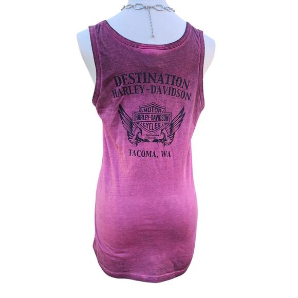 Harley Davidson Motorcycles Tacoma Pink Black Tye Dye Biker Tank Top Sz S - Picture 5 of 8